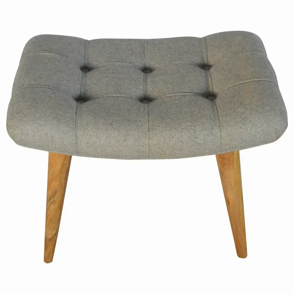 Benches - Artisan Furniture Solid Wood Curved Tweed Bench, Upholstered, Nordic Legs, Grey and Brown - ARTISAN FURNITURE