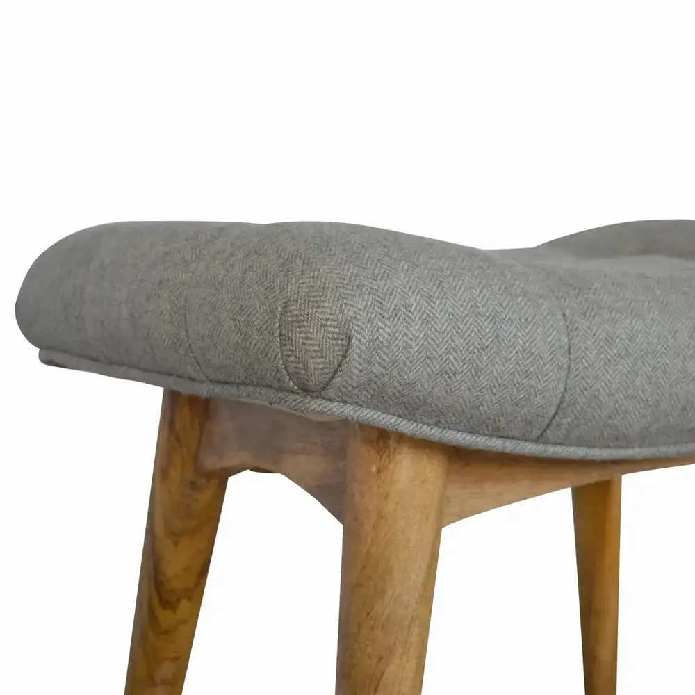 Benches - Artisan Furniture Solid Wood Curved Tweed Bench, Upholstered, Nordic Legs, Grey and Brown - ARTISAN FURNITURE
