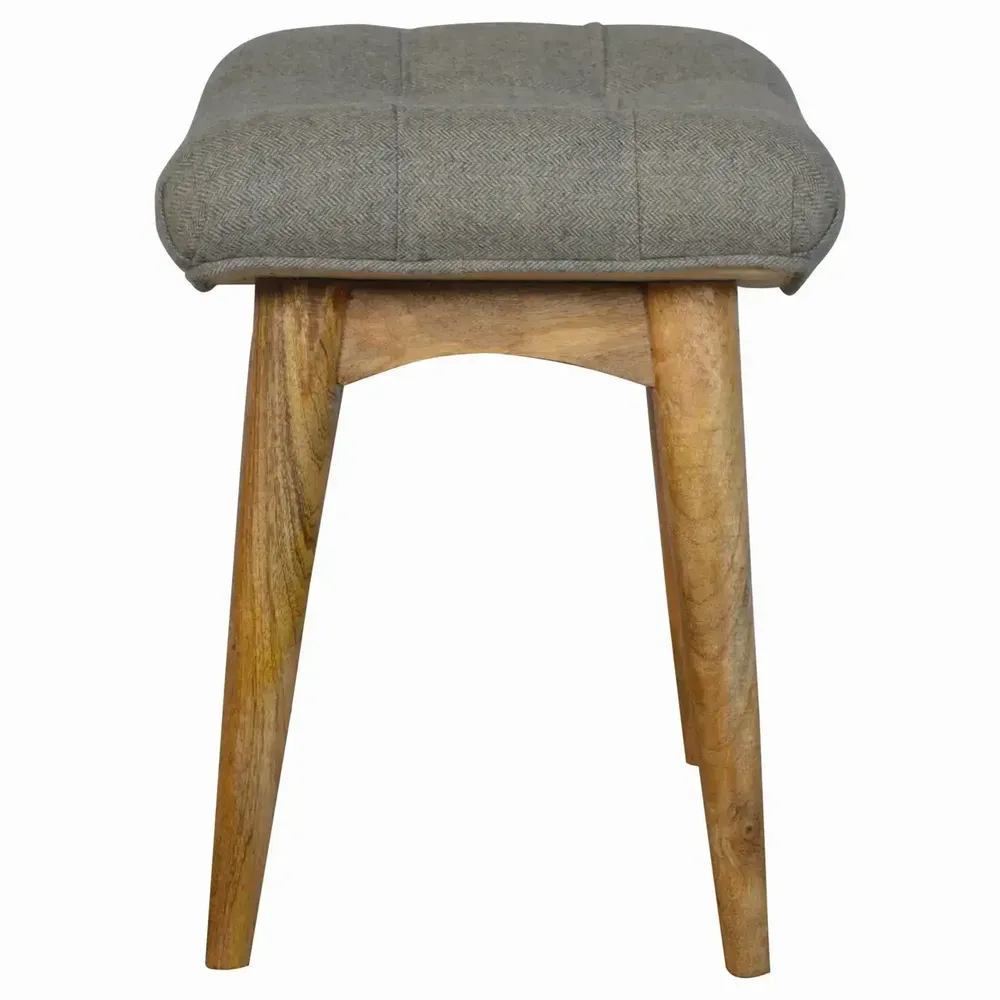 Benches - Artisan Furniture Solid Wood Curved Tweed Bench, Upholstered, Nordic Legs, Grey and Brown - ARTISAN FURNITURE