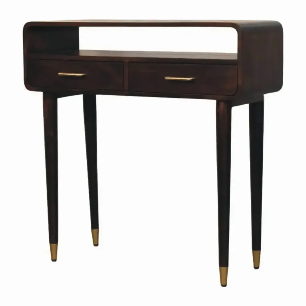 Console table - Artisan Furniture Solid Wood Apollo Loop Console Desk, 2 Drawers, 1 Open Slot, Dark Brown - ARTISAN FURNITURE