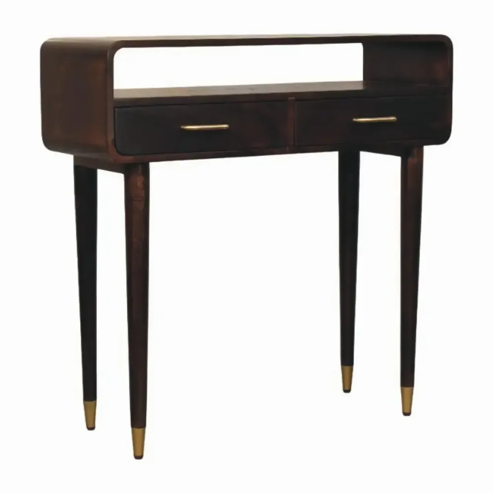 Console table - Artisan Furniture Solid Wood Apollo Loop Console Desk, 2 Drawers, 1 Open Slot, Dark Brown - ARTISAN FURNITURE
