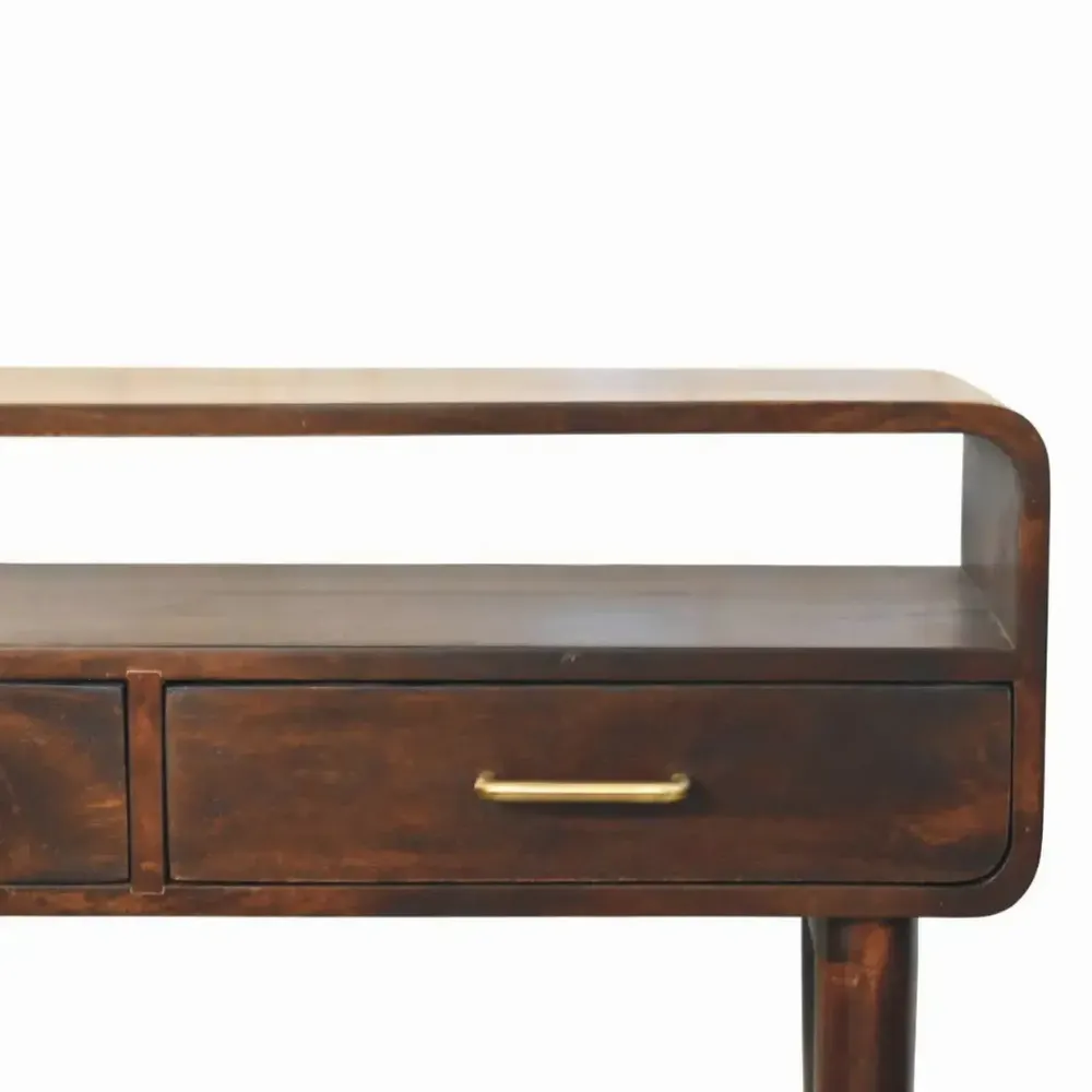 Console table - Artisan Furniture Solid Wood Apollo Loop Console Desk, 2 Drawers, 1 Open Slot, Dark Brown - ARTISAN FURNITURE
