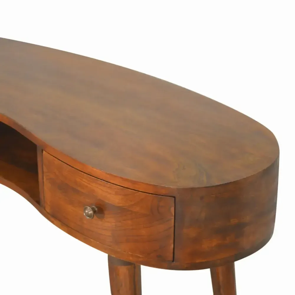 Desks - Artisan Furniture Solid Wood Chestnut Wave Writing Desk, 2 Drawers and Open Slot, Dark Brown - ARTISAN FURNITURE