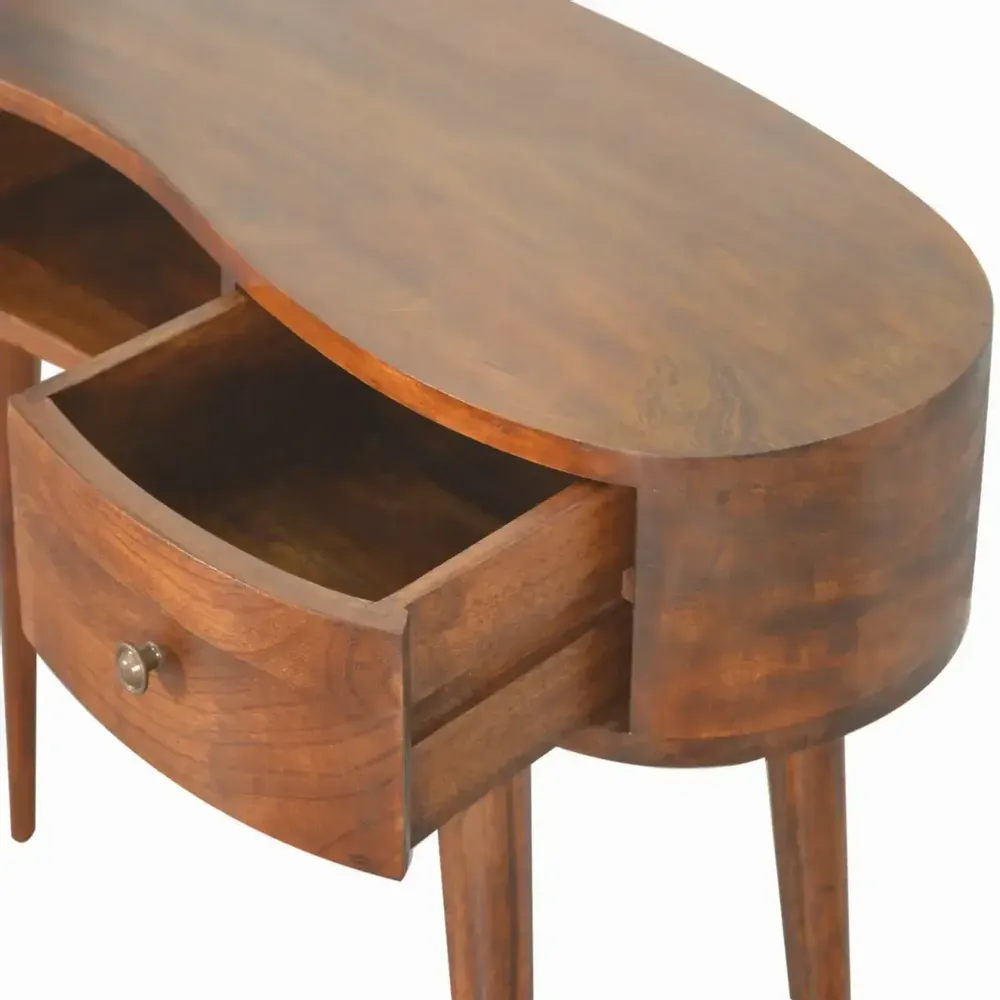 Desks - Artisan Furniture Solid Wood Chestnut Wave Writing Desk, 2 Drawers and Open Slot, Dark Brown - ARTISAN FURNITURE
