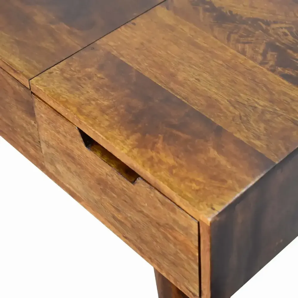 Autres tables  - Artisan Furniture Coiffeuse Pliable en Bois Massif Châtaignier, 2 Tiroirs, 4 Compartiments de Rangement avec Miroir, Marron Foncé - ARTISAN FURNITURE