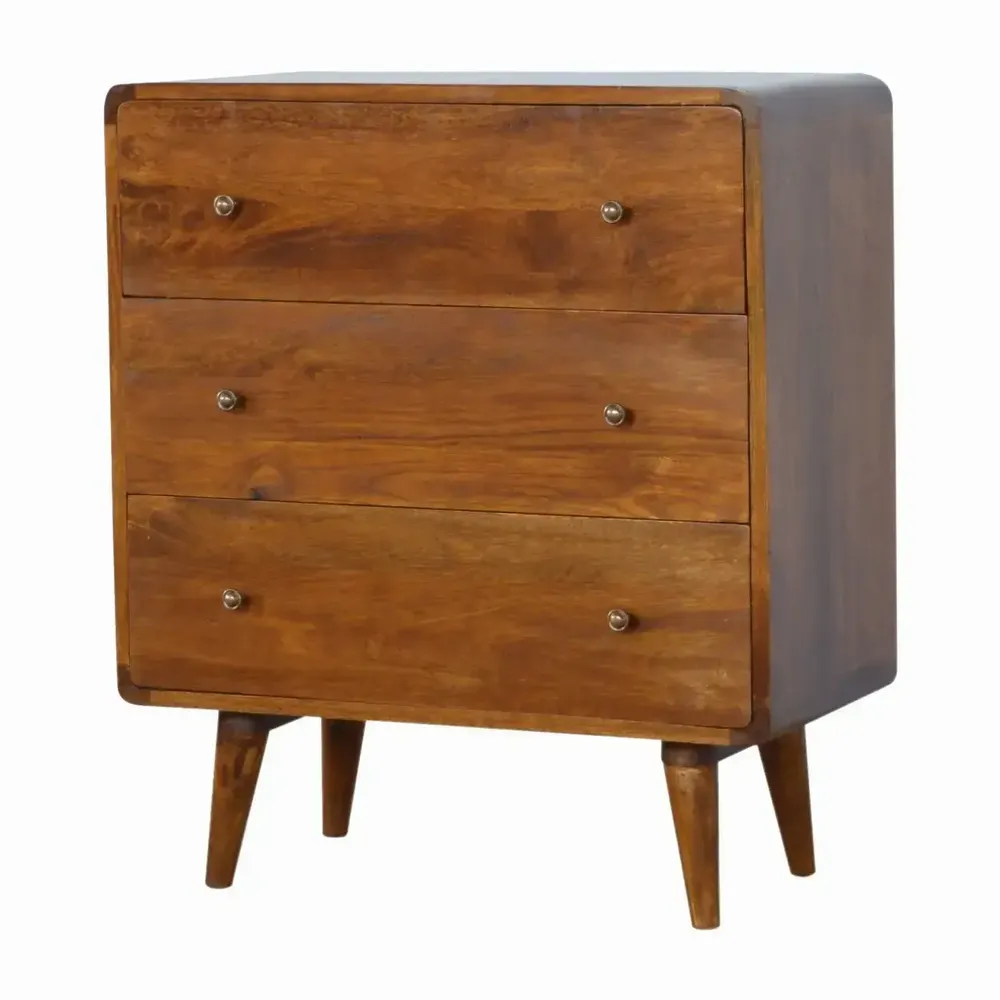 Chests of drawers - Artisan Furniture Solid Wood Curved Chestnut Chest, 3 Drawers, Dark Brown - ARTISAN FURNITURE