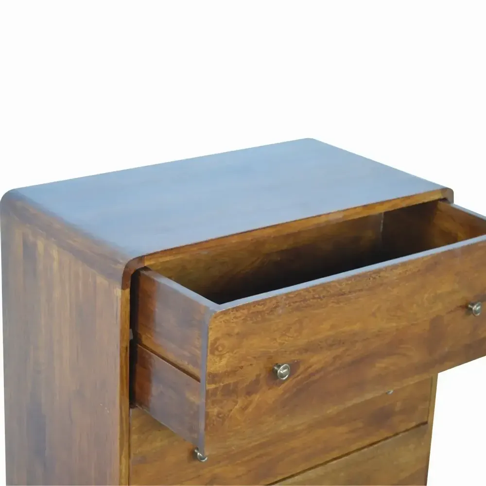 Chests of drawers - Artisan Furniture Solid Wood Curved Chestnut Chest, 3 Drawers, Dark Brown - ARTISAN FURNITURE