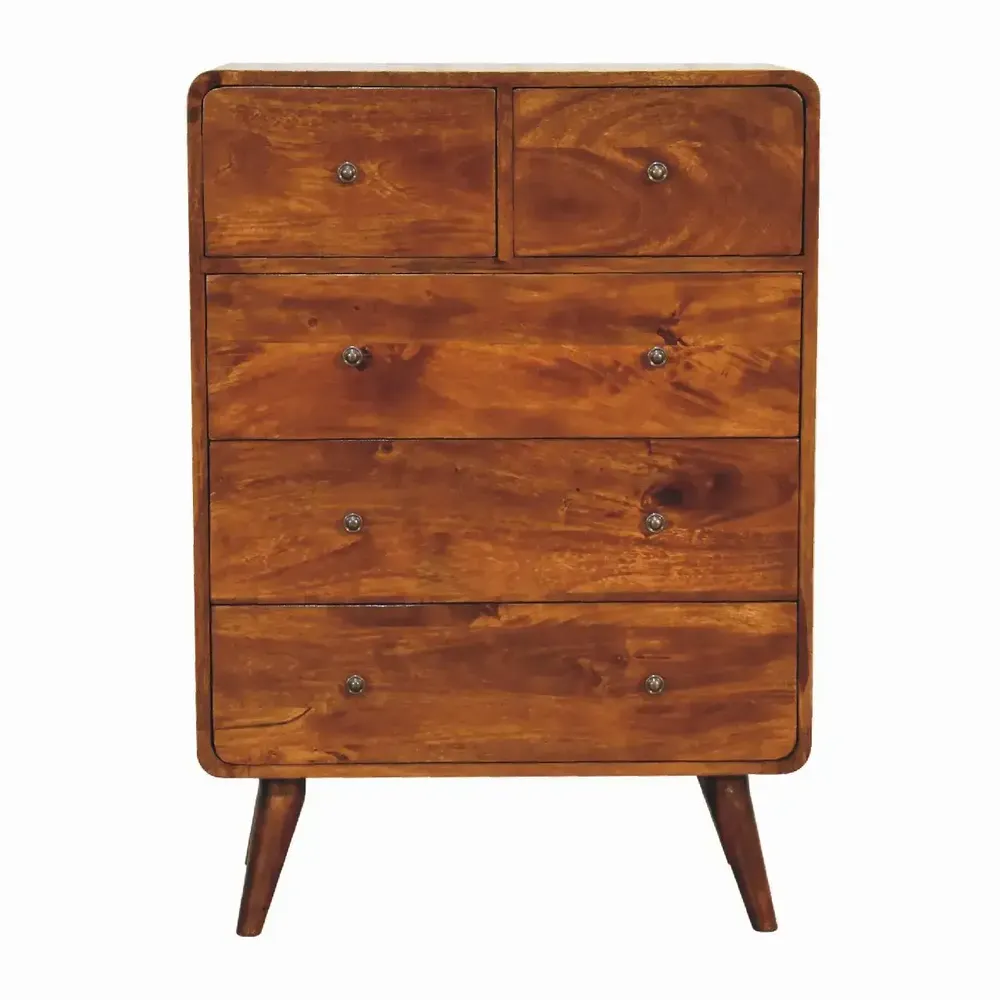 Chests of drawers - Artisan Furniture Solid Wood 2 over 3 Curved Chestnut Chest, Nordic Legs, Dark Brown - ARTISAN FURNITURE