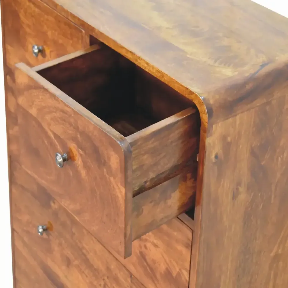 Chests of drawers - Artisan Furniture Solid Wood 2 over 3 Curved Chestnut Chest, Nordic Legs, Dark Brown - ARTISAN FURNITURE