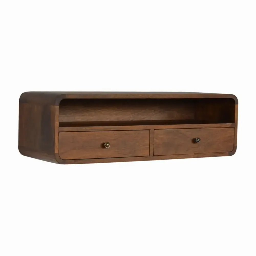 Consoles - Artisan Furniture Console Murale Flottante Châtaignier Ouverte, 2 Tiroirs, 1 Étagère, Marron Foncé - ARTISAN FURNITURE