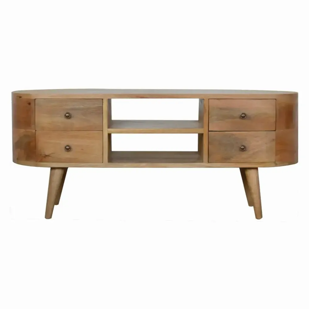 TV stands - Artisan Furniture Solid Wood Rounded Entertainment Unit, 4 Drawers, 2 Shelves, Brown - ARTISAN FURNITURE