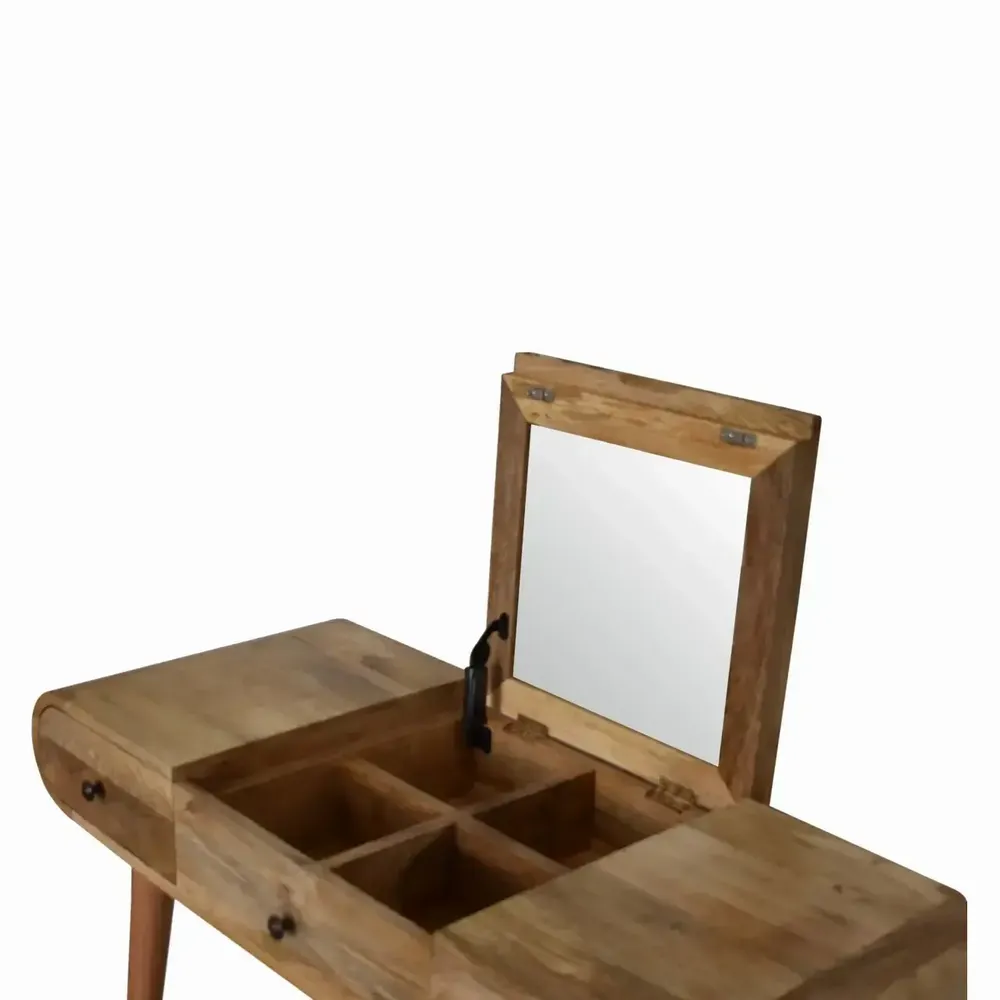 Other tables - Artisan Furniture Solid Wood Oak-ish Round Dressing Table, 3 Drawers and Foldable Mirror, Beige - ARTISAN FURNITURE