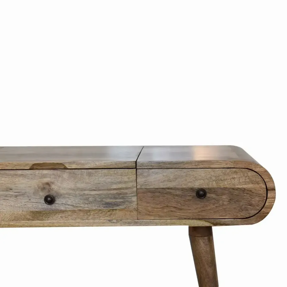 Other tables - Artisan Furniture Solid Wood Oak-ish Round Dressing Table, 3 Drawers and Foldable Mirror, Beige - ARTISAN FURNITURE