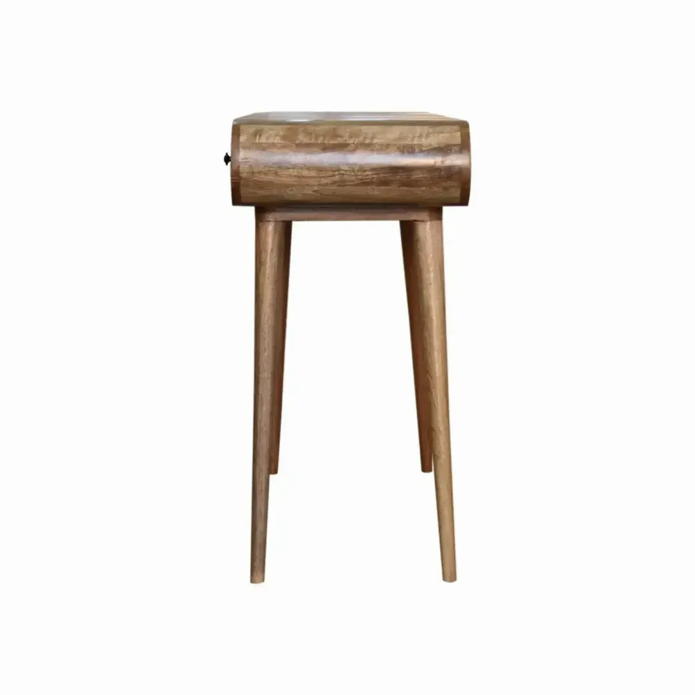 Other tables - Artisan Furniture Solid Wood Oak-ish Round Dressing Table, 3 Drawers and Foldable Mirror, Beige - ARTISAN FURNITURE