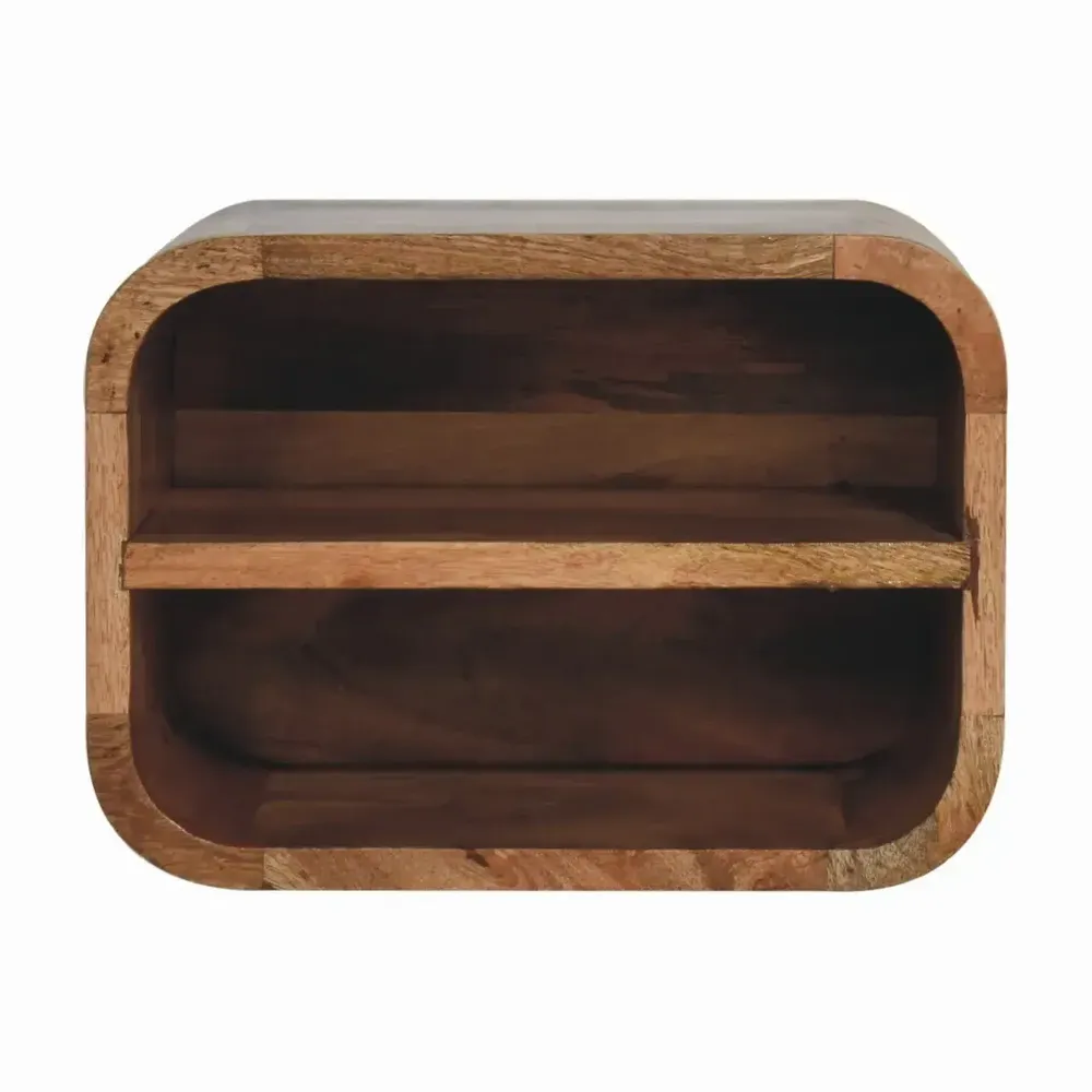 Night tables - Artisan Furniture Solid Wood Oak-ish Floating Open Curve Nightstand, 2 Shelves, Brown - ARTISAN FURNITURE