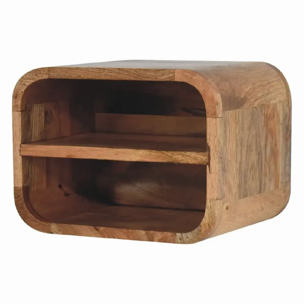 Night tables - Artisan Furniture Solid Wood Oak-ish Floating Open Curve Nightstand, 2 Shelves, Brown - ARTISAN FURNITURE