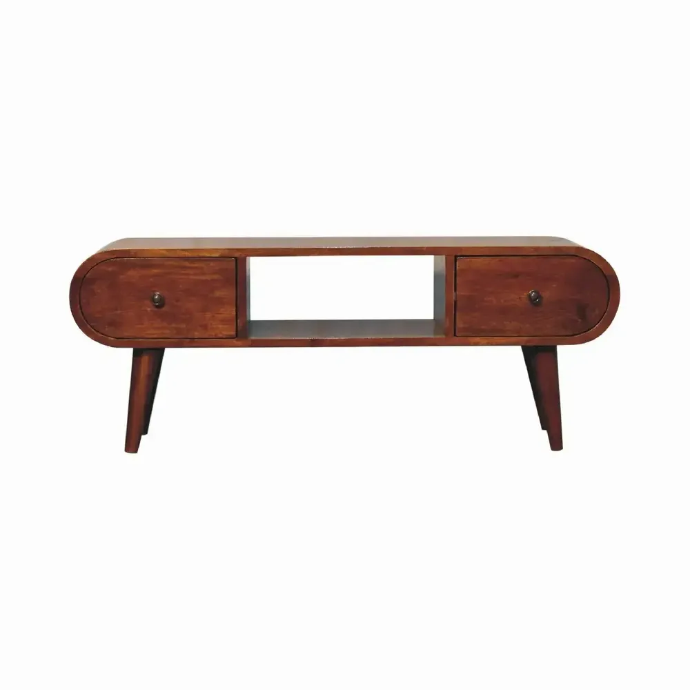 TV stands - Artisan Furniture Solid Wood London Chestnut TV Stand, 2 Drawers, 1 Open Slot, Dark Brown - ARTISAN FURNITURE