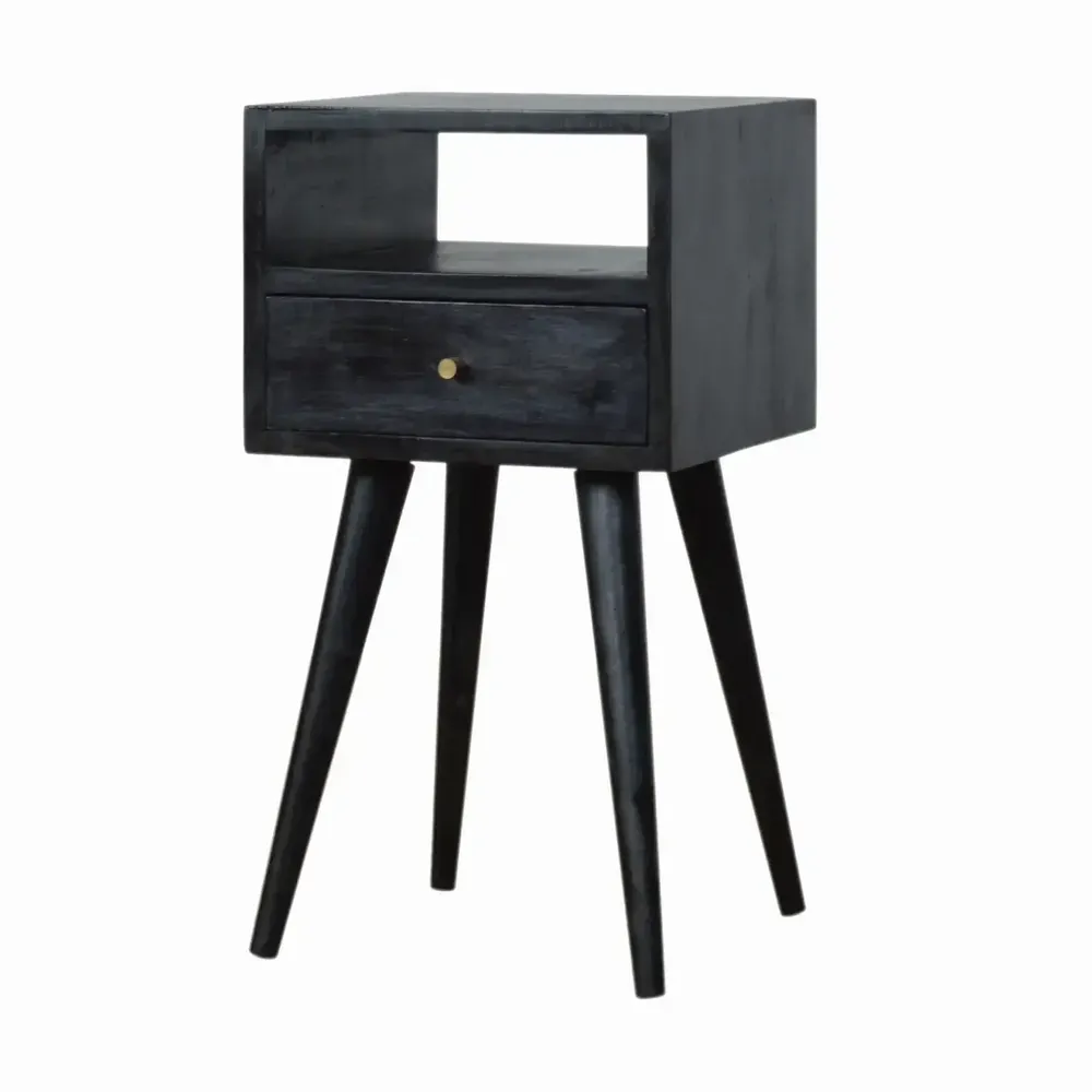 Night tables - Artisan Furniture Solid Wood Mini Ash Black Nightstand, 1 Drawer, 1 Open Slot, Ash Black - ARTISAN FURNITURE