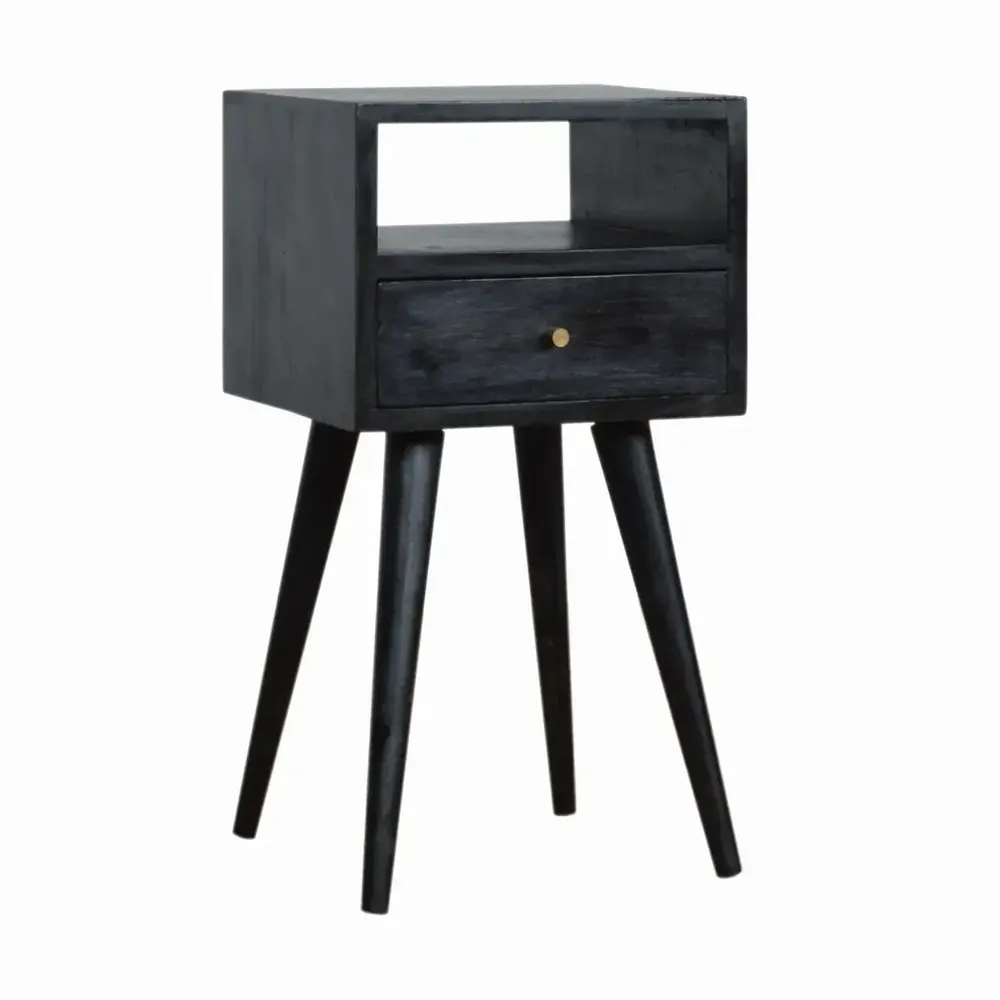 Night tables - Artisan Furniture Solid Wood Mini Ash Black Nightstand, 1 Drawer, 1 Open Slot, Ash Black - ARTISAN FURNITURE