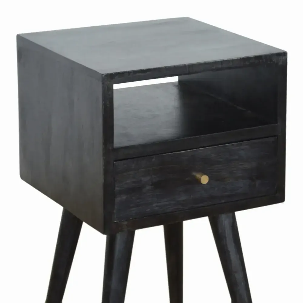 Night tables - Artisan Furniture Solid Wood Mini Ash Black Nightstand, 1 Drawer, 1 Open Slot, Ash Black - ARTISAN FURNITURE
