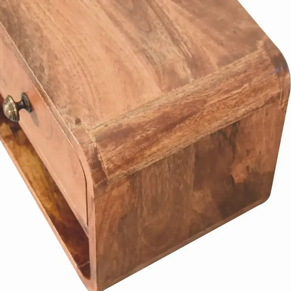 Night tables - Artisan Furniture Solid Wood Mini Honey Caramel Wall Mounted Nightstand with Open Slot, 1 Drawer, Brown - ARTISAN FURNITURE