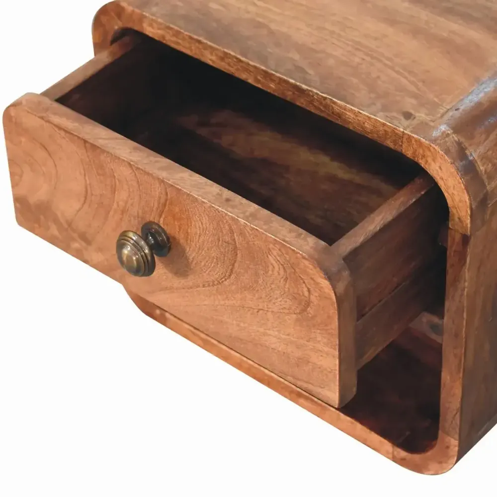 Night tables - Artisan Furniture Solid Wood Mini Honey Caramel Wall Mounted Nightstand with Open Slot, 1 Drawer, Brown - ARTISAN FURNITURE