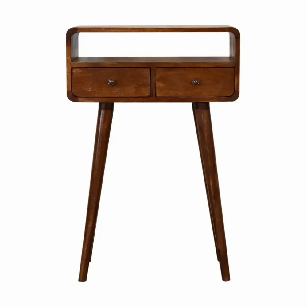 Console table - Artisan Furniture Solid Wood Mini Chestnut Console Table, 2 Drawers and Open Slot, Dark Brown - ARTISAN FURNITURE