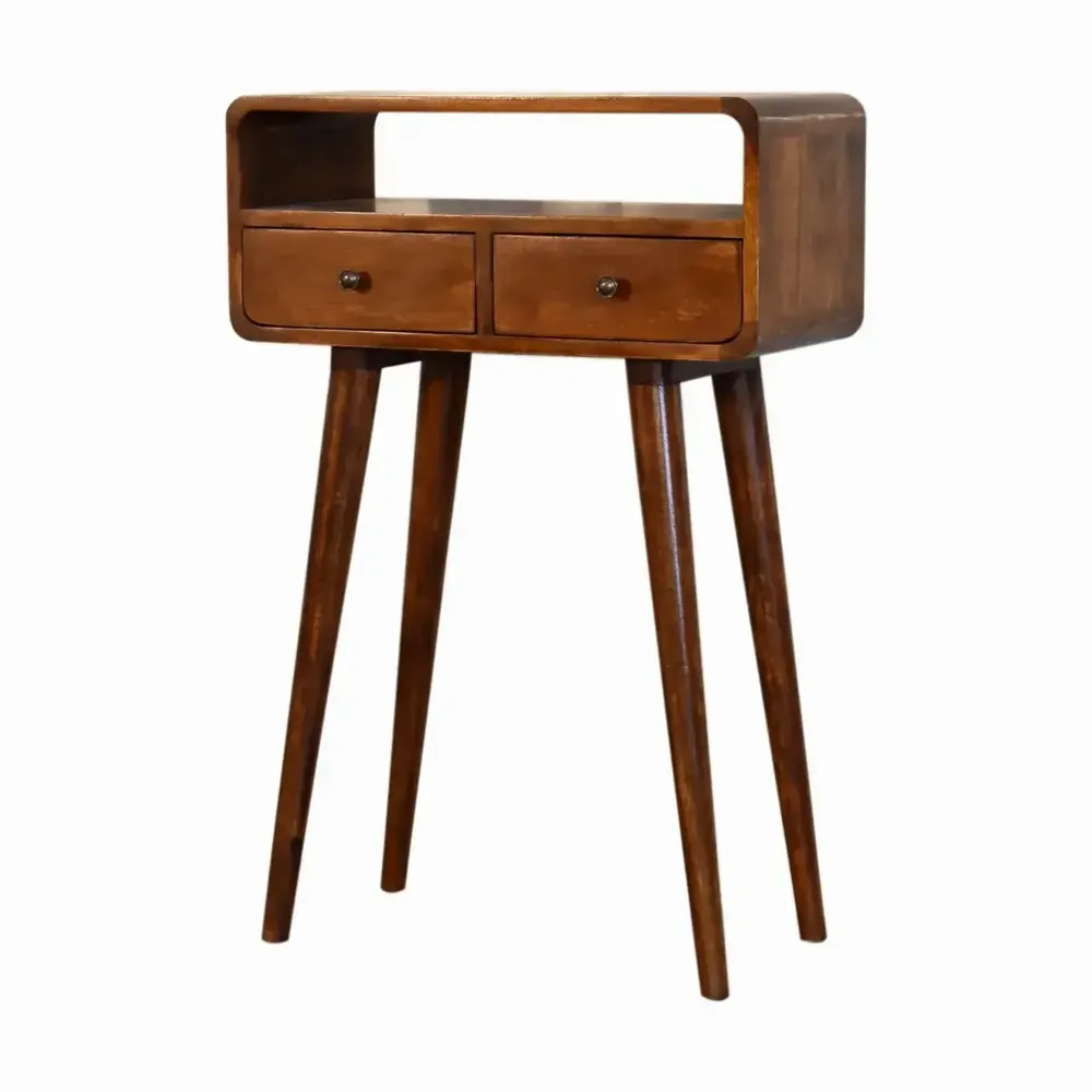 Console table - Artisan Furniture Solid Wood Mini Chestnut Console Table, 2 Drawers and Open Slot, Dark Brown - ARTISAN FURNITURE