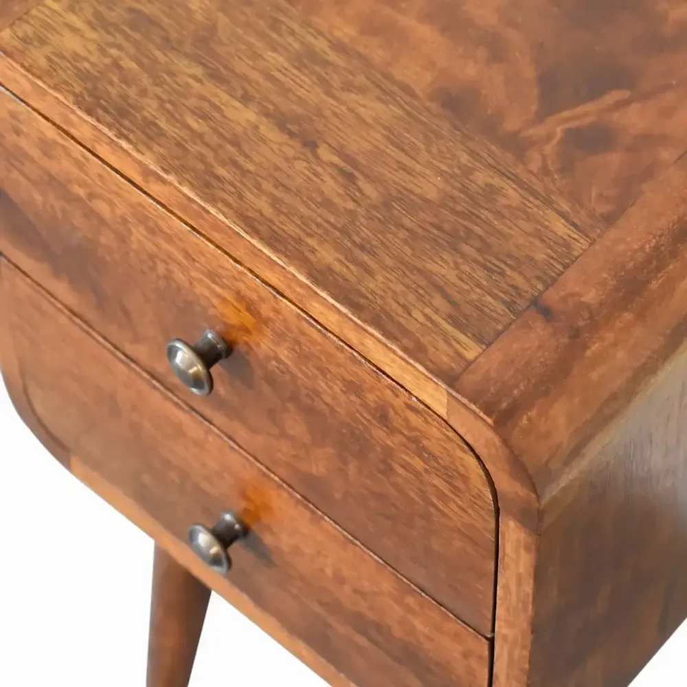 Tables de nuit - Artisan Furniture en bois massif Mini Châtaigne Courbé Table de chevet, 2 Tiroirs, Dark Marron - ARTISAN FURNITURE