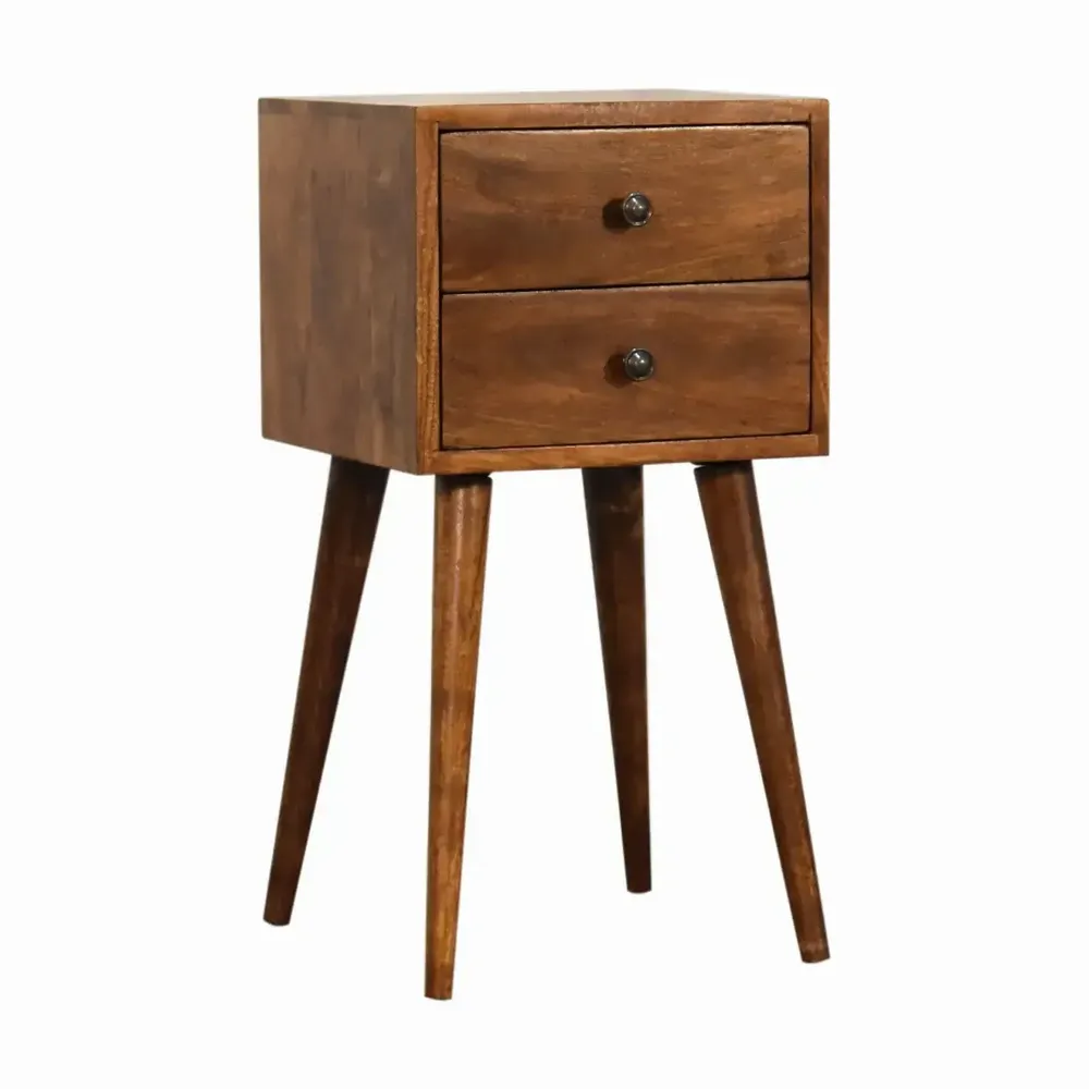 Tables de nuit - Artisan Furniture en bois massif Mini Châtaigne Table de chevet, 2 Tiroirs, Dark Marron - ARTISAN FURNITURE