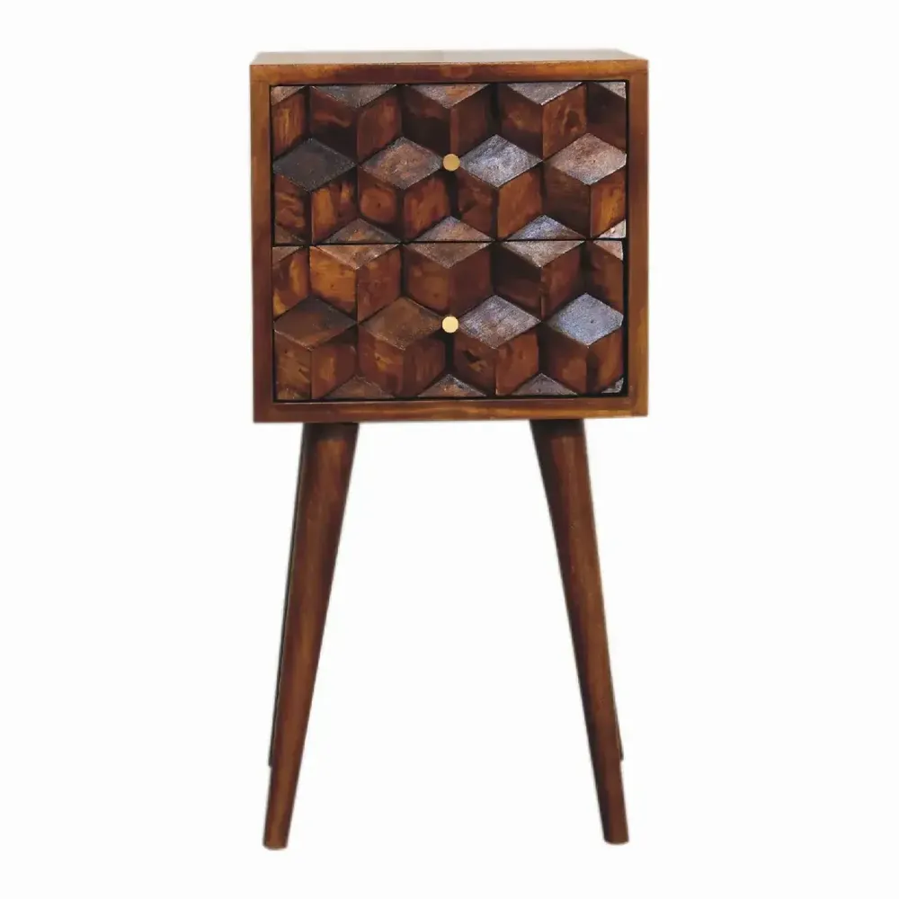 Night tables - Artisan Furniture Solid Wood Mini Chestnut Cube Nightstand, 2 Drawers, Dark Brown - ARTISAN FURNITURE