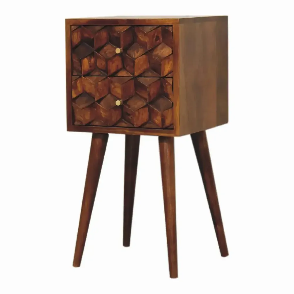 Night tables - Artisan Furniture Solid Wood Mini Chestnut Cube Nightstand, 2 Drawers, Dark Brown - ARTISAN FURNITURE