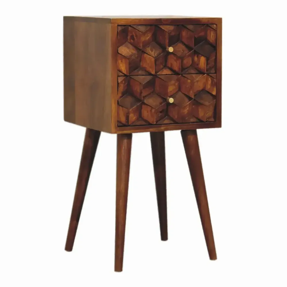 Night tables - Artisan Furniture Solid Wood Mini Chestnut Cube Nightstand, 2 Drawers, Dark Brown - ARTISAN FURNITURE
