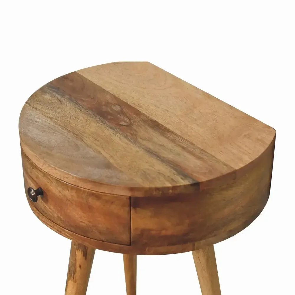 Night tables - Artisan Furniture Solid Wood Mini Oak-ish Circular Shape Nightstand, 1 Drawer, Brown - ARTISAN FURNITURE
