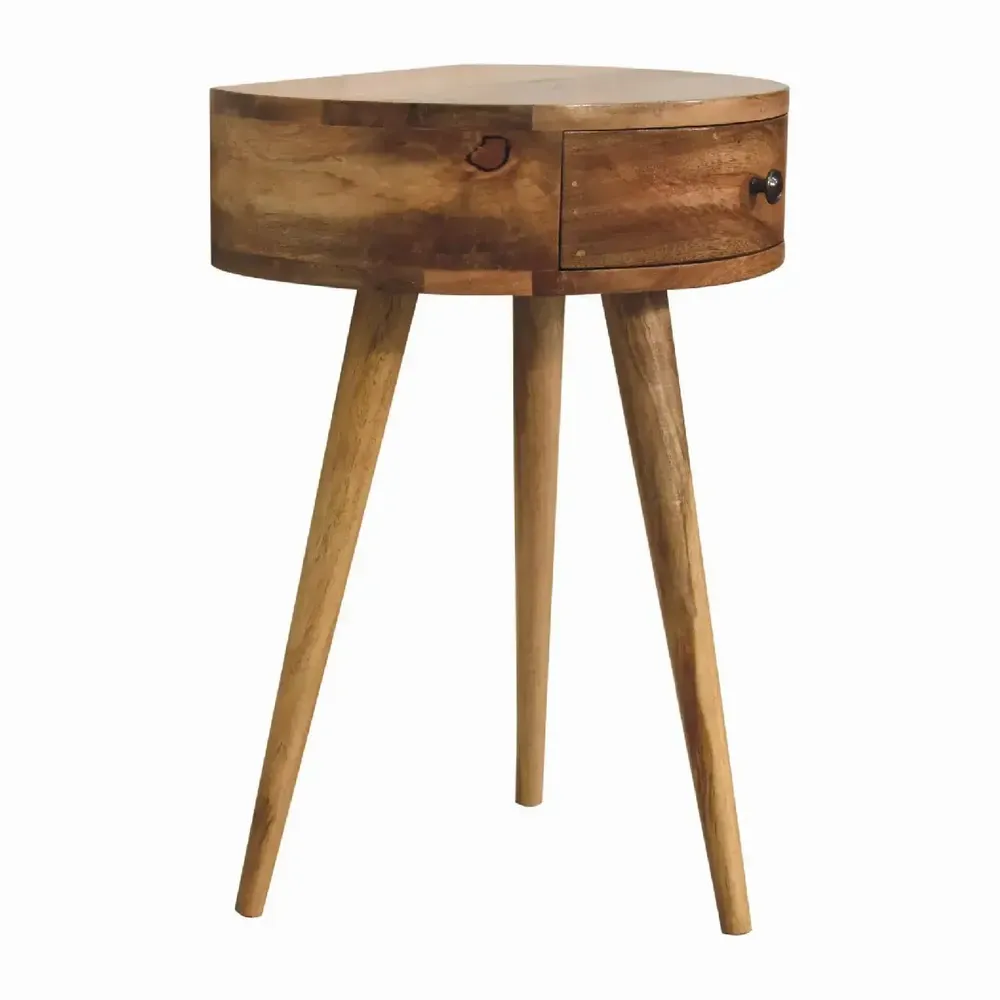 Night tables - Artisan Furniture Solid Wood Mini Oak-ish Circular Shape Nightstand, 1 Drawer, Brown - ARTISAN FURNITURE