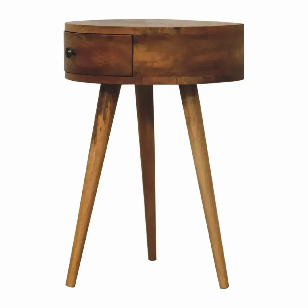 Night tables - Artisan Furniture Solid Wood Mini Oak-ish Circular Shape Nightstand, 1 Drawer, Brown - ARTISAN FURNITURE