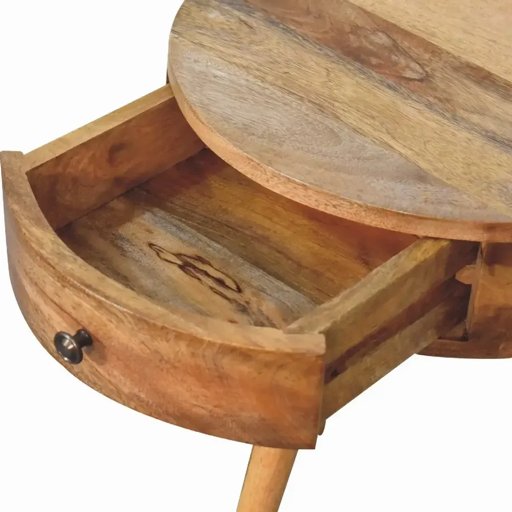 Night tables - Artisan Furniture Solid Wood Mini Oak-ish Circular Shape Nightstand, 1 Drawer, Brown - ARTISAN FURNITURE