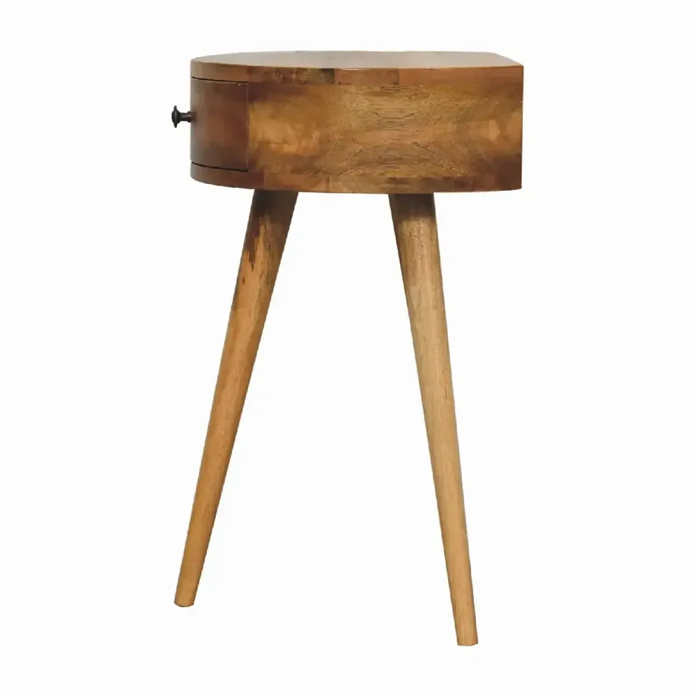 Night tables - Artisan Furniture Solid Wood Mini Oak-ish Circular Shape Nightstand, 1 Drawer, Brown - ARTISAN FURNITURE