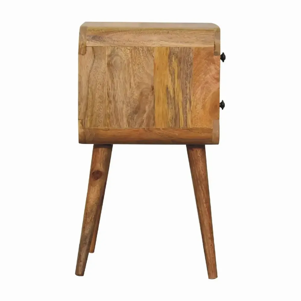 Night tables - Artisan Furniture Solid Wood Mini Oak-ish Curved Nightstand, 2 Drawers, Beige - ARTISAN FURNITURE