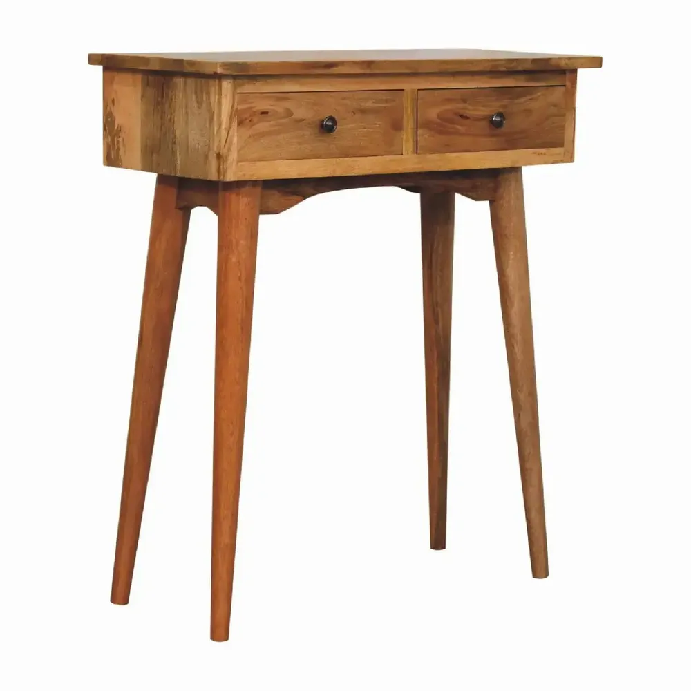 Console table - Artisan Furniture Solid Wood Mini Oak-ish Hallway Console Table, 2 Drawers, Brown - ARTISAN FURNITURE