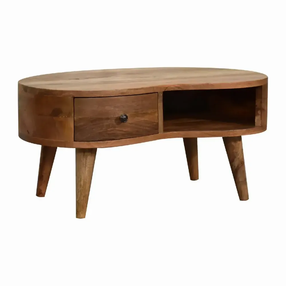 Tables basses - Artisan Furniture en bois massif Mini Chêne clair Ondulé Table basse, 1 Tiroir et Niche ouverte, Pieds nordiques, Chêne clair, Marron - ARTISAN FURNITURE