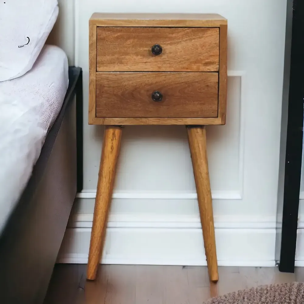 Night tables - Artisan Furniture Solid Wood Mini Oak-ish Nightstand, 2 Drawers, Beige - ARTISAN FURNITURE