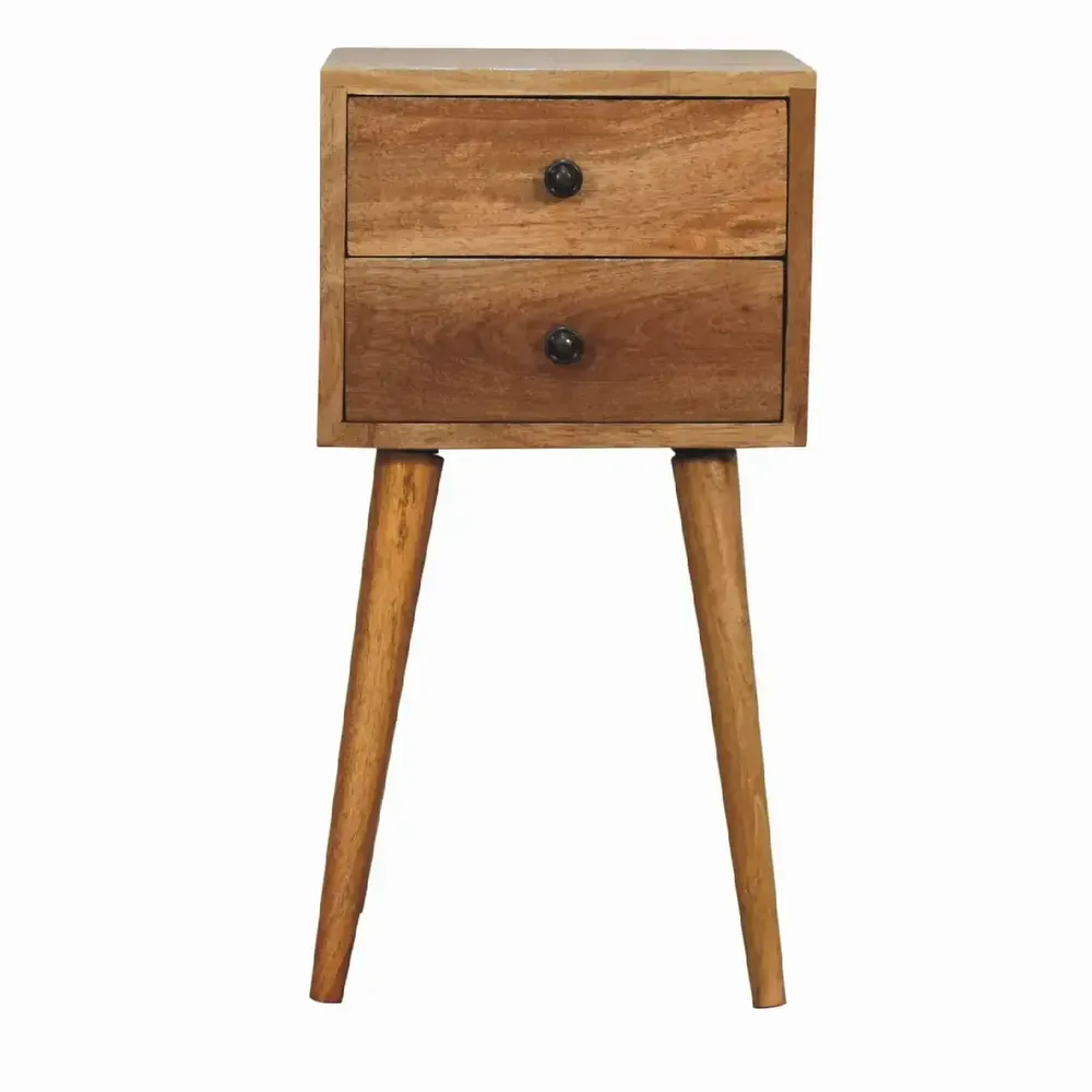 Night tables - Artisan Furniture Solid Wood Mini Oak-ish Nightstand, 2 Drawers, Beige - ARTISAN FURNITURE