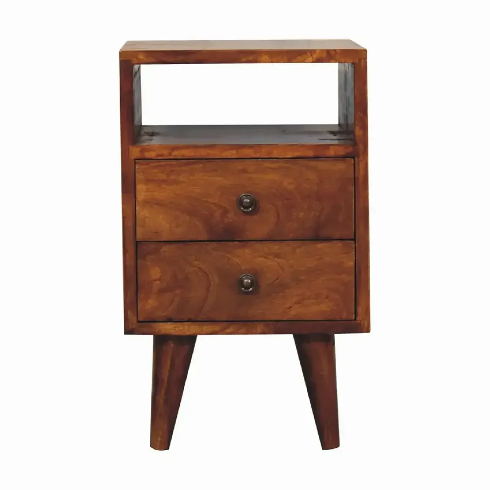 Tables de nuit - Artisan Furniture en bois massif Mini Classic Commodenut Table de chevet, 2 Tiroirs et Niche ouverte, Marron Foncé - ARTISAN FURNITURE