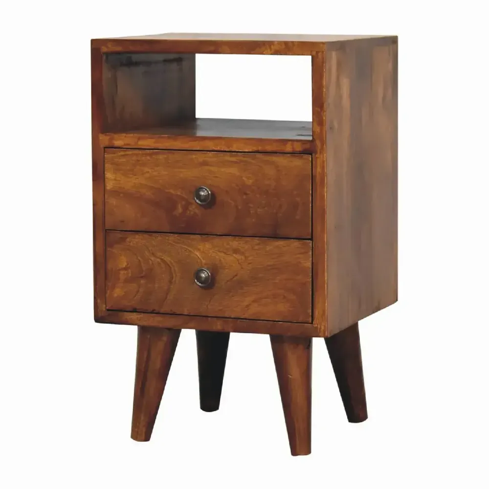 Tables de nuit - Artisan Furniture en bois massif Mini Classic Commodenut Table de chevet, 2 Tiroirs et Niche ouverte, Marron Foncé - ARTISAN FURNITURE