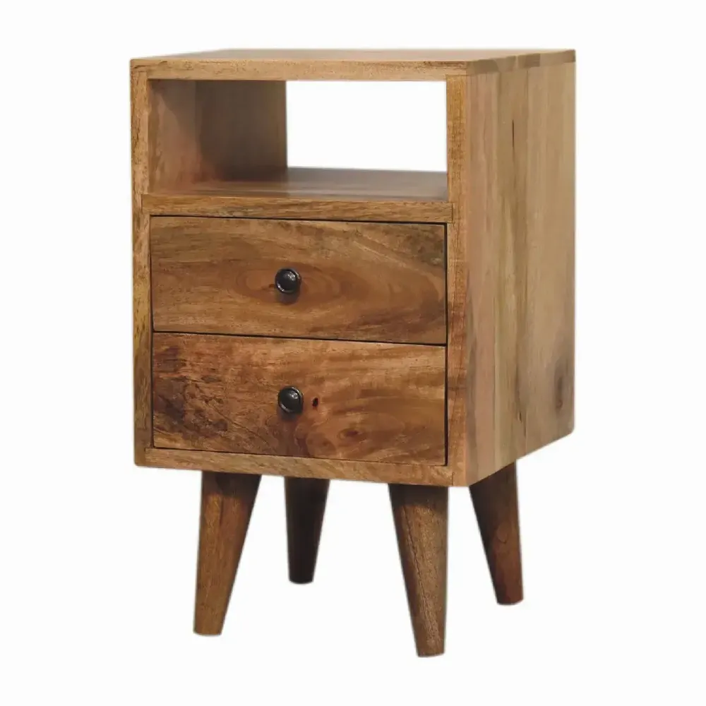 Tables de nuit - Artisan Furniture en bois massif Mini Classic Ouvert Table de chevet, 2 Tiroirs et Niche ouverte, Chêne clair, Marron - ARTISAN FURNITURE