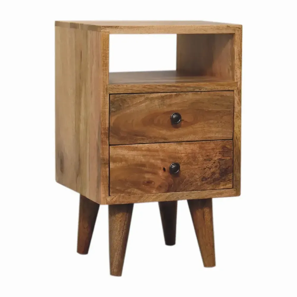 Tables de nuit - Artisan Furniture en bois massif Mini Classic Ouvert Table de chevet, 2 Tiroirs et Niche ouverte, Chêne clair, Marron - ARTISAN FURNITURE