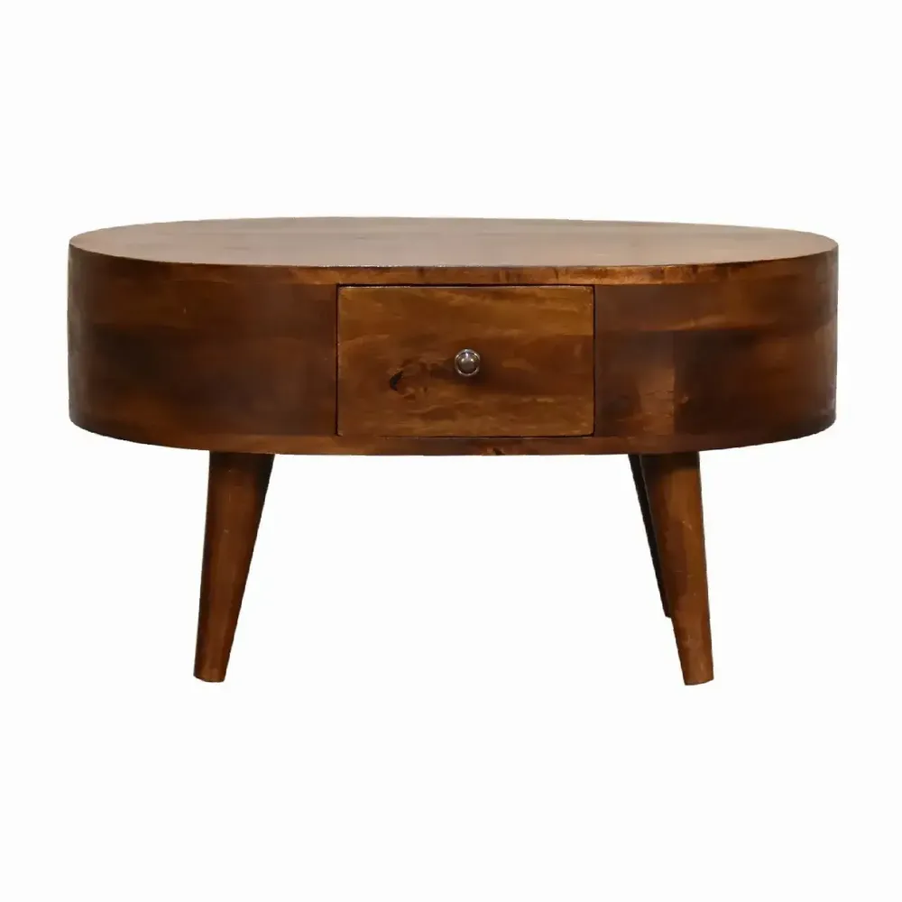 Coffee tables - Artisan Furniture Solid Wood Mini Chestnut Rounded Coffee Table, 2 Drawer, Dark Brown - ARTISAN FURNITURE