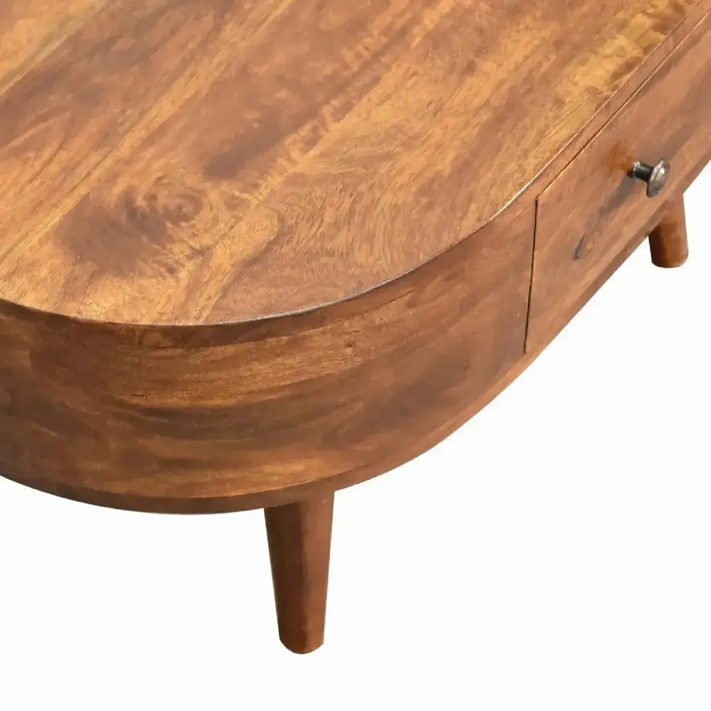 Coffee tables - Artisan Furniture Solid Wood Mini Chestnut Rounded Coffee Table, 2 Drawer, Dark Brown - ARTISAN FURNITURE