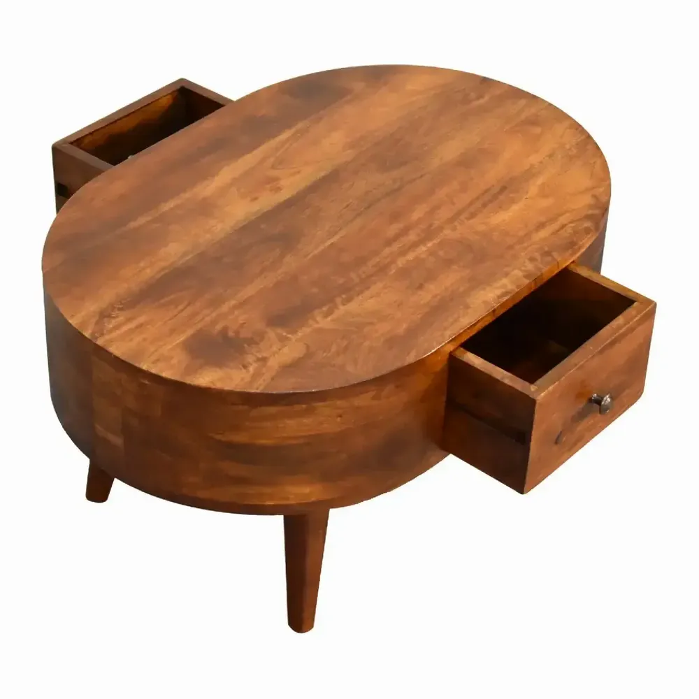 Coffee tables - Artisan Furniture Solid Wood Mini Chestnut Rounded Coffee Table, 2 Drawer, Dark Brown - ARTISAN FURNITURE